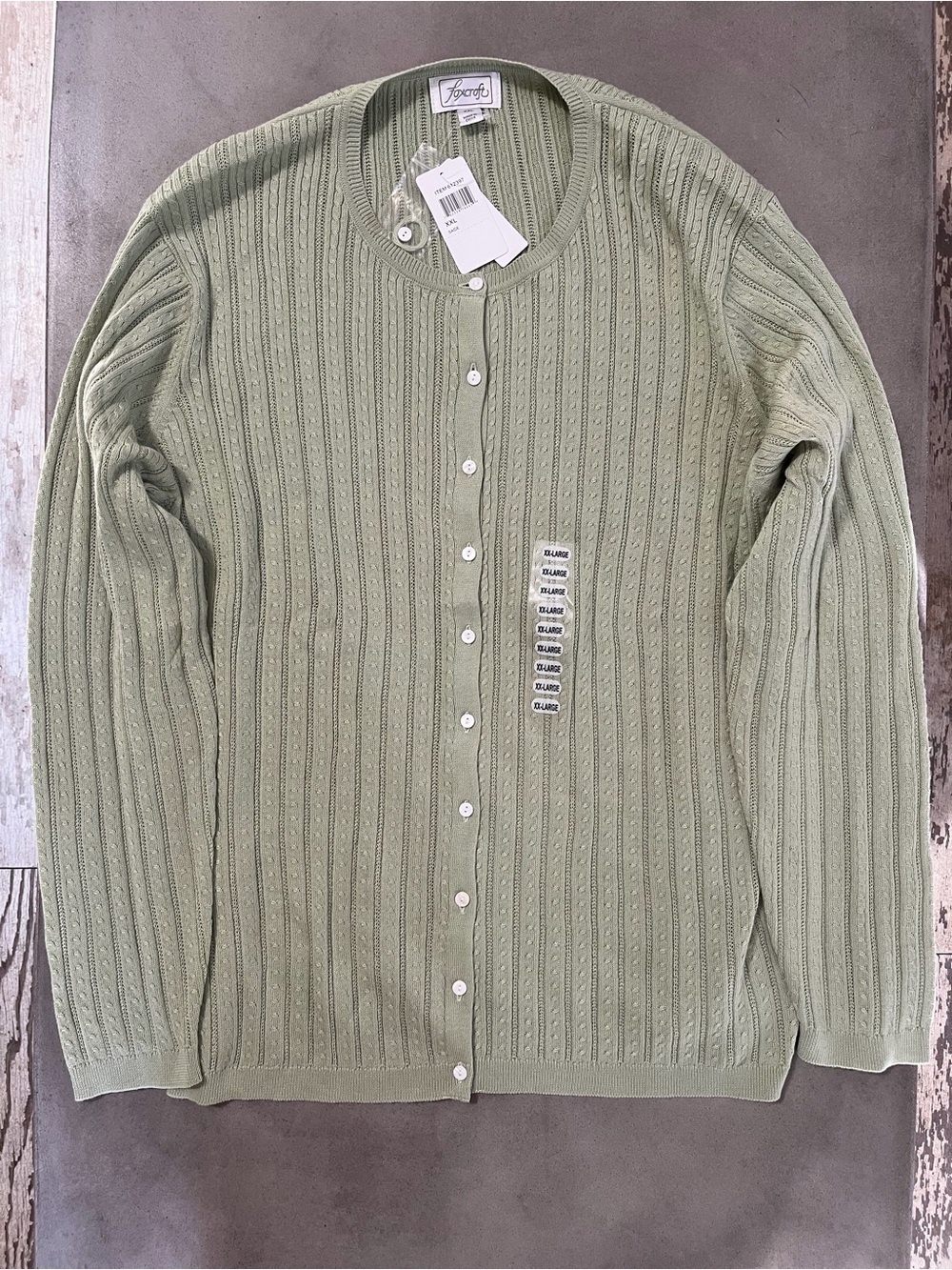 Foxcroft Women's Cardigan Sweater XXL NWT Sage Green Ribbed Button Front Plus